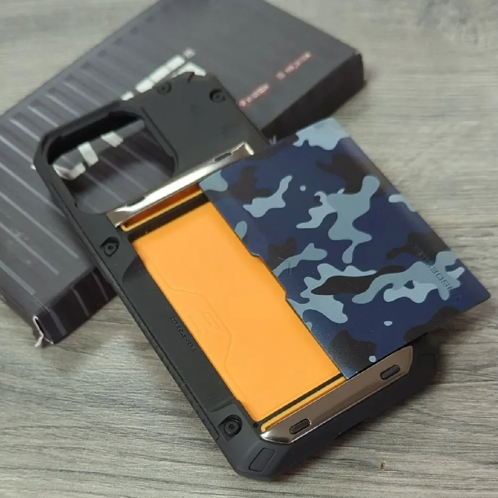 iPhone 13 Pro Max Cardholder Phone Case with Blue Camo Sliding Cover